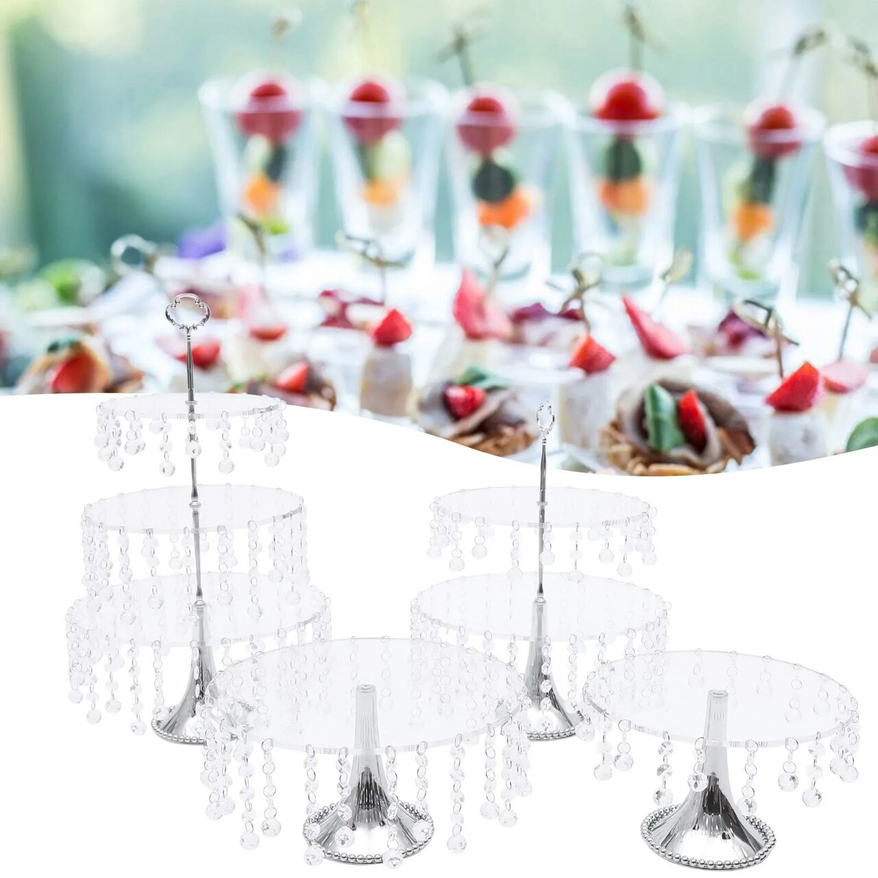 Cupcake Plates Holder Crystal Metal Wedding Party Dessert Stand Round 4 PCS